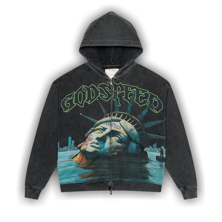 Buy Godspeed Sunken Liberty Zip Hoodie 'Grey Wash' - 11652