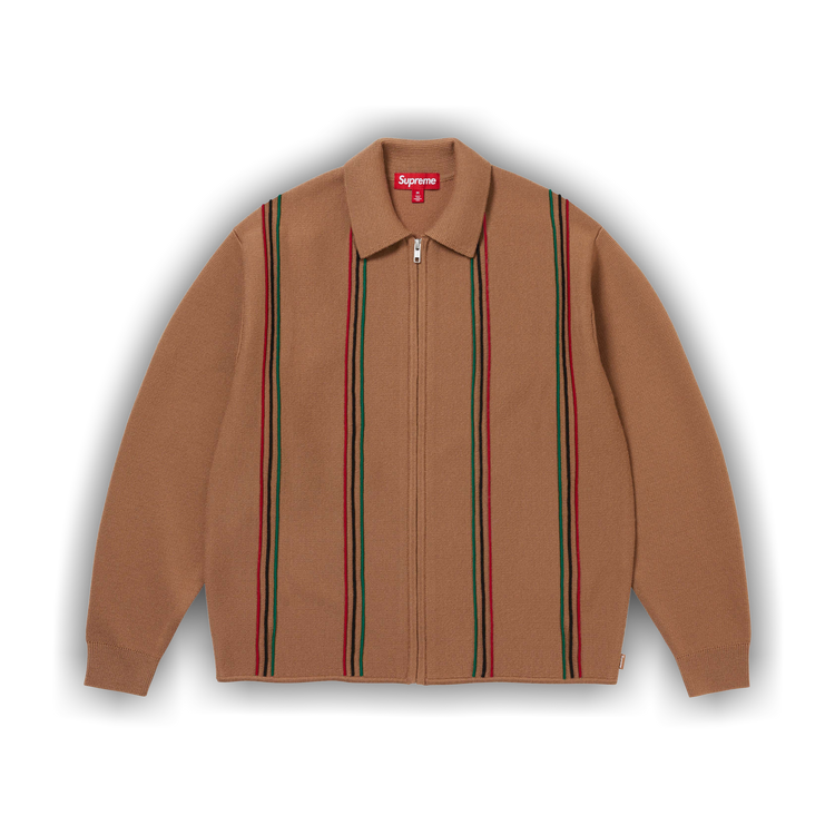 トップス supreme 24fw/aw Zip Up Polo Sweater Buy Supreme Stripe Zip Up Polo Sweater 'Tan' - FW25SK44 TAN | GOAT CA