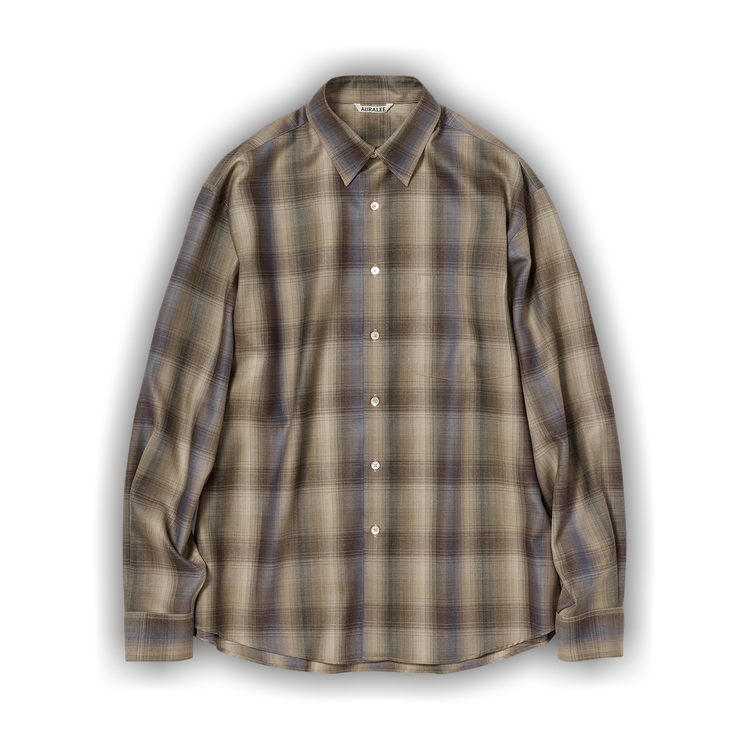 Buy Auralee Super Light Wool Check Shirt 'Brown Blue Check