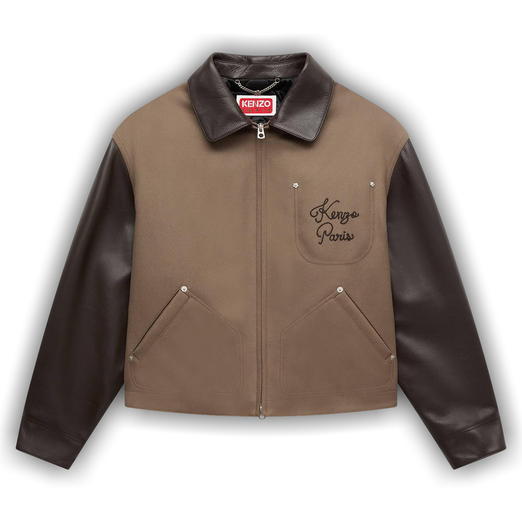 Buy Kenzo Paris Chainstitch Leather Wool Blouson 'Taupe