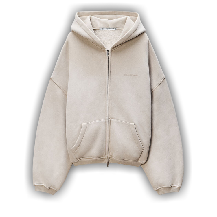 Buy Alexander Wang Zip Up Hoodie with Allover Hotfix 'Washed Khaki
