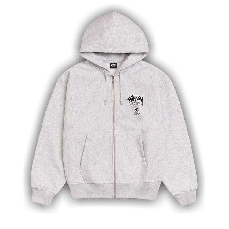 Buy Stussy World Tour Zip Hoodie 'Ash Heather' - 3973962 ASH | GOAT