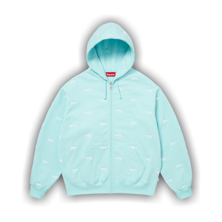 Buy Supreme Repeat Script Zip Up Hooded Sweatshirt 'Aqua