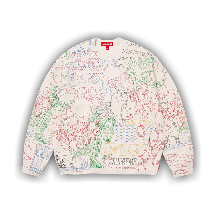 Buy Supreme Collage Embroidered Sweater 'White' - SS26SK28 WHITE