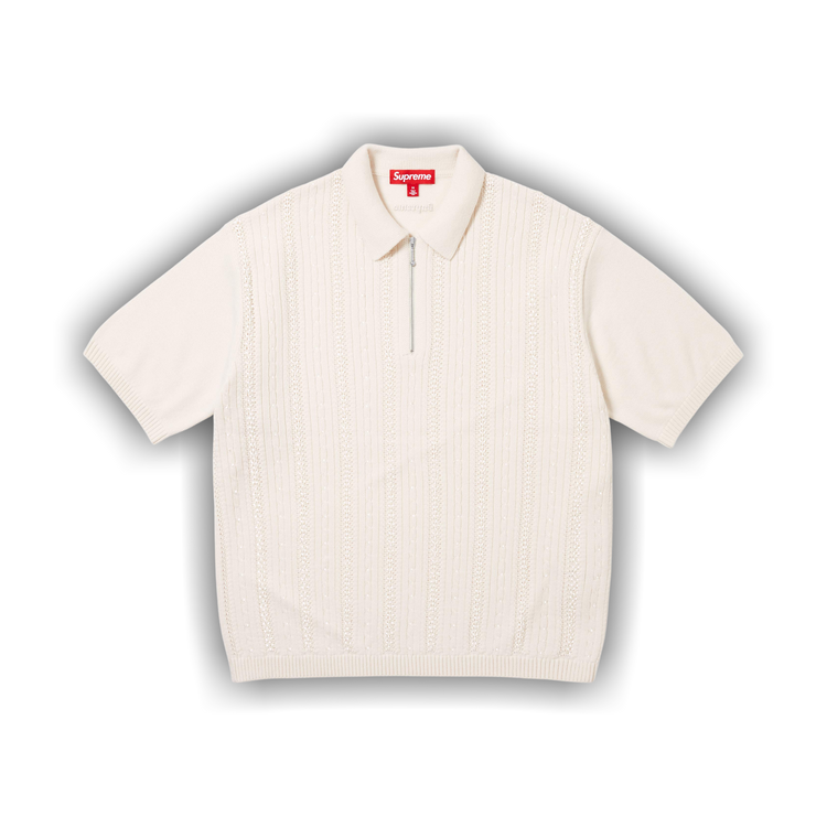 Buy Supreme Beaded Zip Short-Sleeve Polo Sweater 'Cream