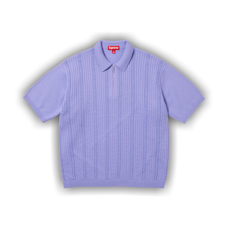 Buy Supreme Beaded Zip Short-Sleeve Polo Sweater 'Lavender