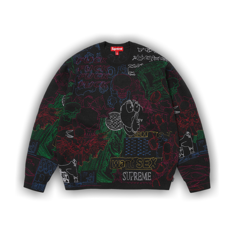 Buy Supreme Collage Embroidered Sweater 'Black' - SS26SK28 BLACK
