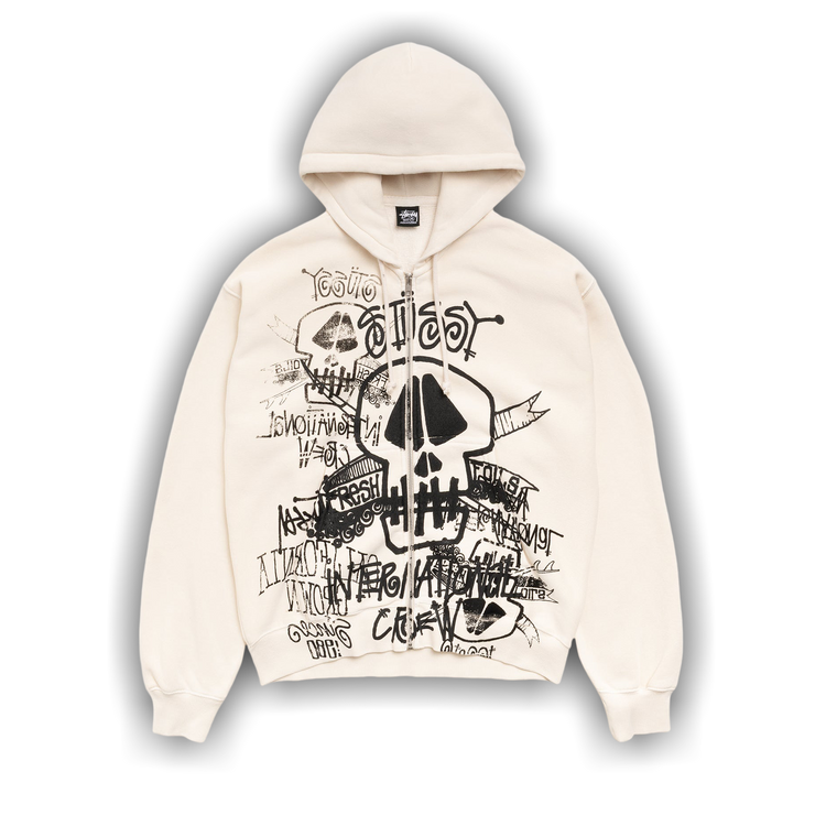 Buy Stussy Skulls Zip Hoodie Pigment Dyed 'Bone' - 1975177 BONE | GOAT