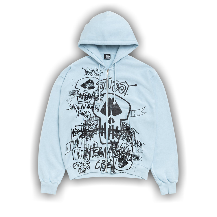 Buy Stussy Skulls Zip Hoodie Pigment Dyed 'Sky Blue' - 1975177 SKY