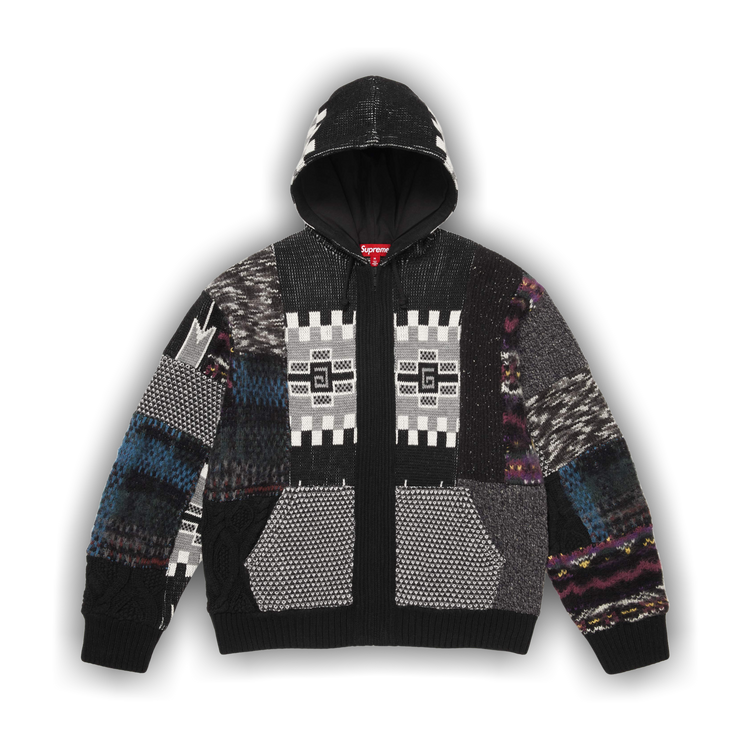 Buy Supreme Patchwork Zip Up Hooded Sweater 'Black' - SS26SK37