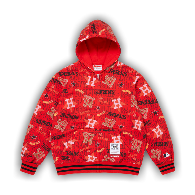 Buy Supreme x Mitchell & Ness Teams Zip Up Hooded Sweatshirt 'Red