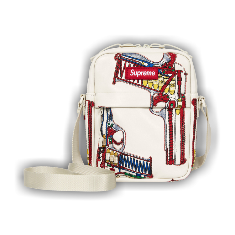 Buy Supreme Guns Embroidered Leather Shoulder Bag 'White