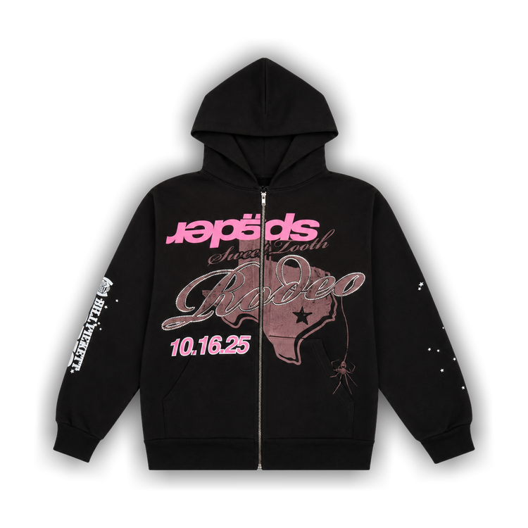 Buy Sp5der Rodeo Texas Zip Hoodie 'Black' - ST052FW25BLK | GOAT