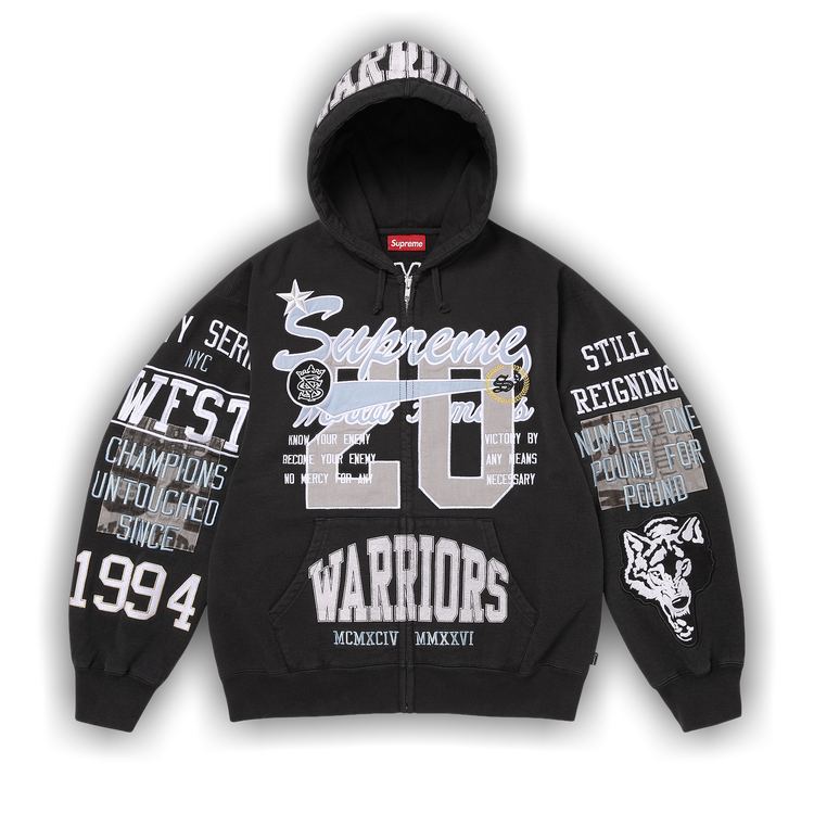 Buy Supreme Warriors Appliqué Zip Up Hooded Sweatshirt 'Black