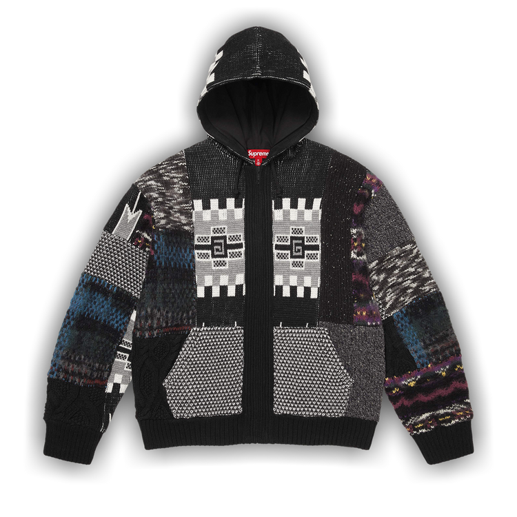 Buy Supreme Patchwork Zip Up Hooded Sweater 'Black' - SS26SK37