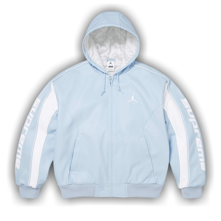 Buy Supreme x Jordan Hooded Leather Jacket 'Light Blue' - SS26J10