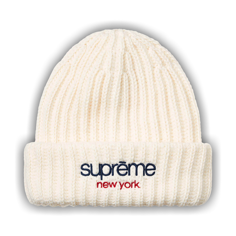 Buy Supreme Classic Logo Chunky Ribbed Beanie 'White' - FW26BN42