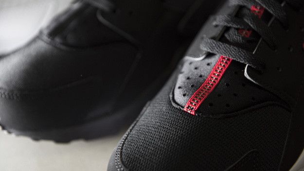 Black and solar red huaraches top