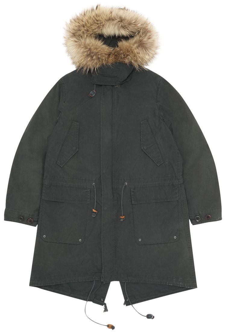 Undercover Slash Fur Fishtail Parka Dark Green