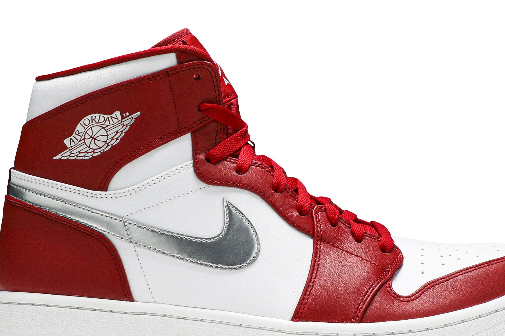 Jordan 1 white with red swoosh deals