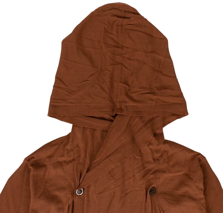 Rick Owens New Wool Hooded Cardigan With Button Closure Rust