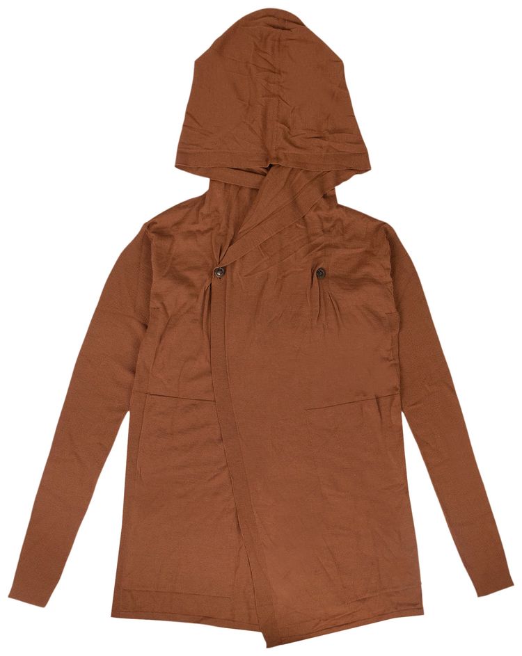 Rick Owens New Wool Hooded Cardigan With Button Closure Rust