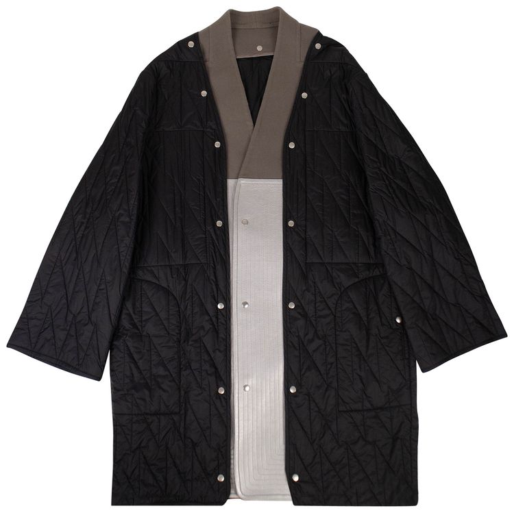 Rick Owens Quilted Contrasting Panel Parka Liner Coat Black