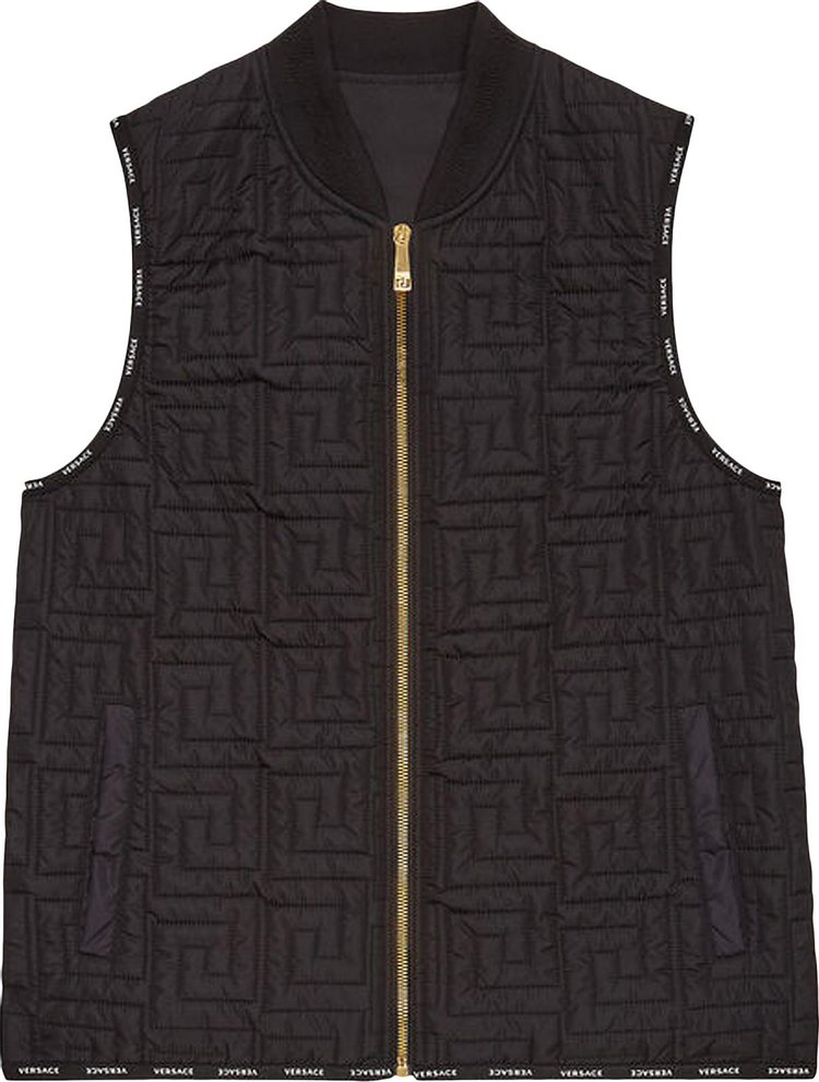 Versace Greca Pattern Quilted Vest Black