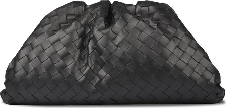 Bottega Veneta The Pouch Soft Oversize Clutch In Woven Leather 'Black/Silver'