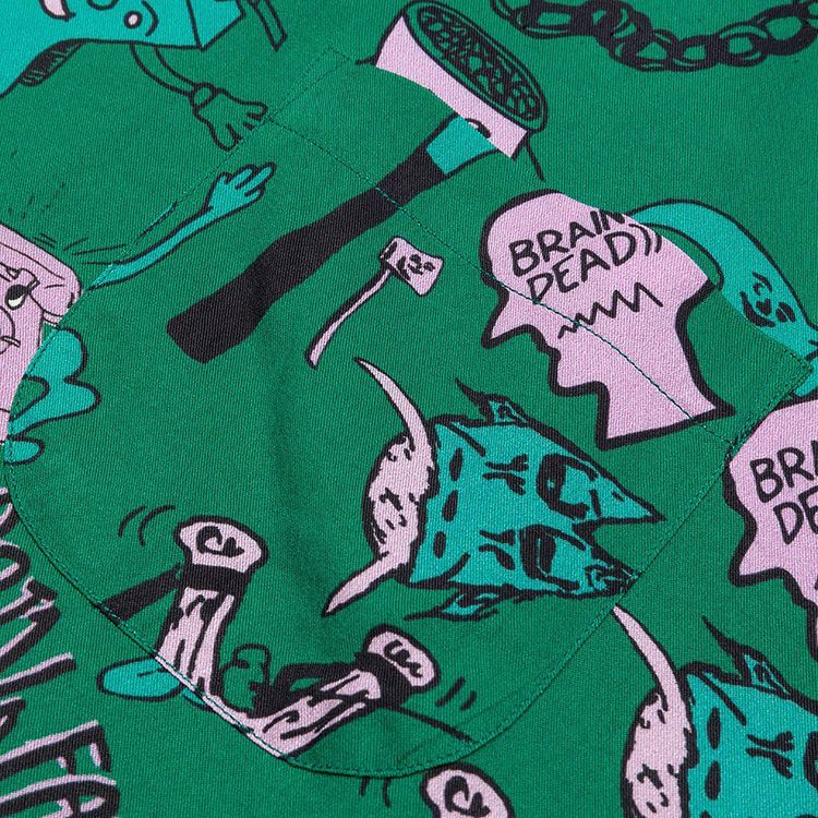 Brain Dead Caricatures Short Sleeve Hawaiian Shirt Washed Forest