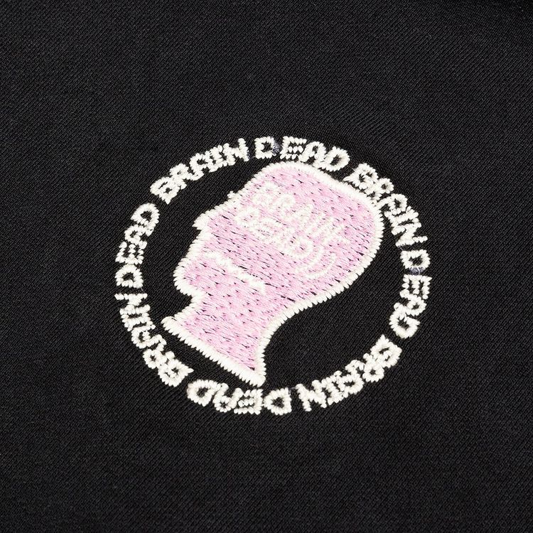 Brain Dead Speed Text Embroidered Logo Head Hooded Sweatshirt Washed Black
