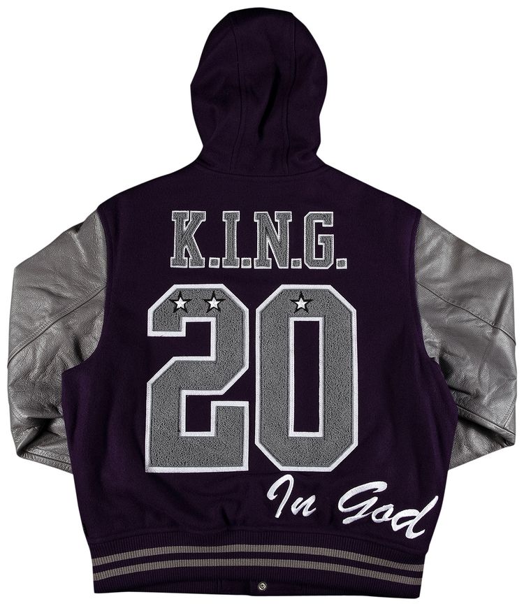 Supreme King Hooded Varsity Jacket Purple