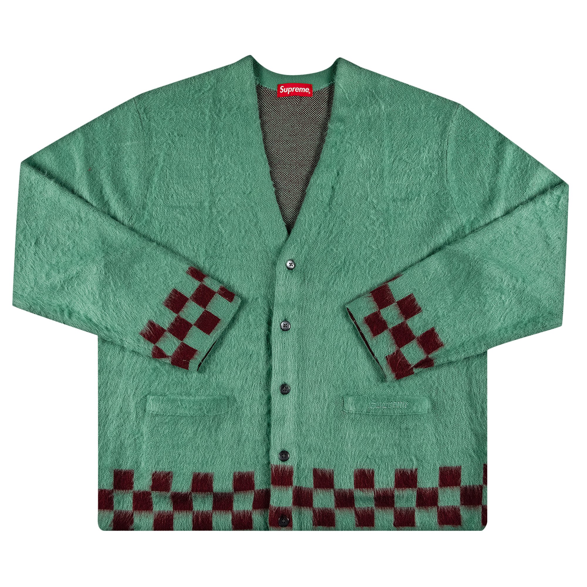 Supreme Brushed Checkerboard Cardigan 'Mint' | GOAT