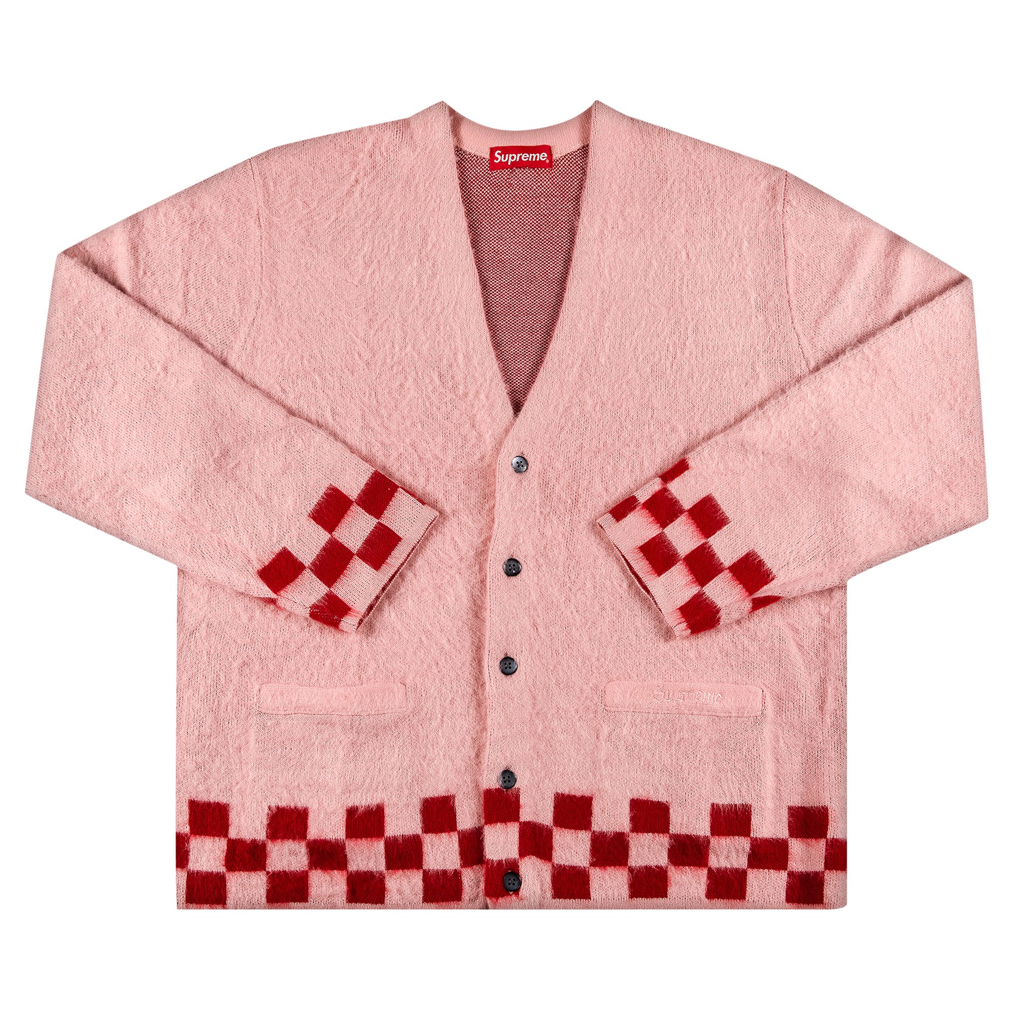Supreme Brushed Checkerboard Cardigan 'Pink' | GOAT