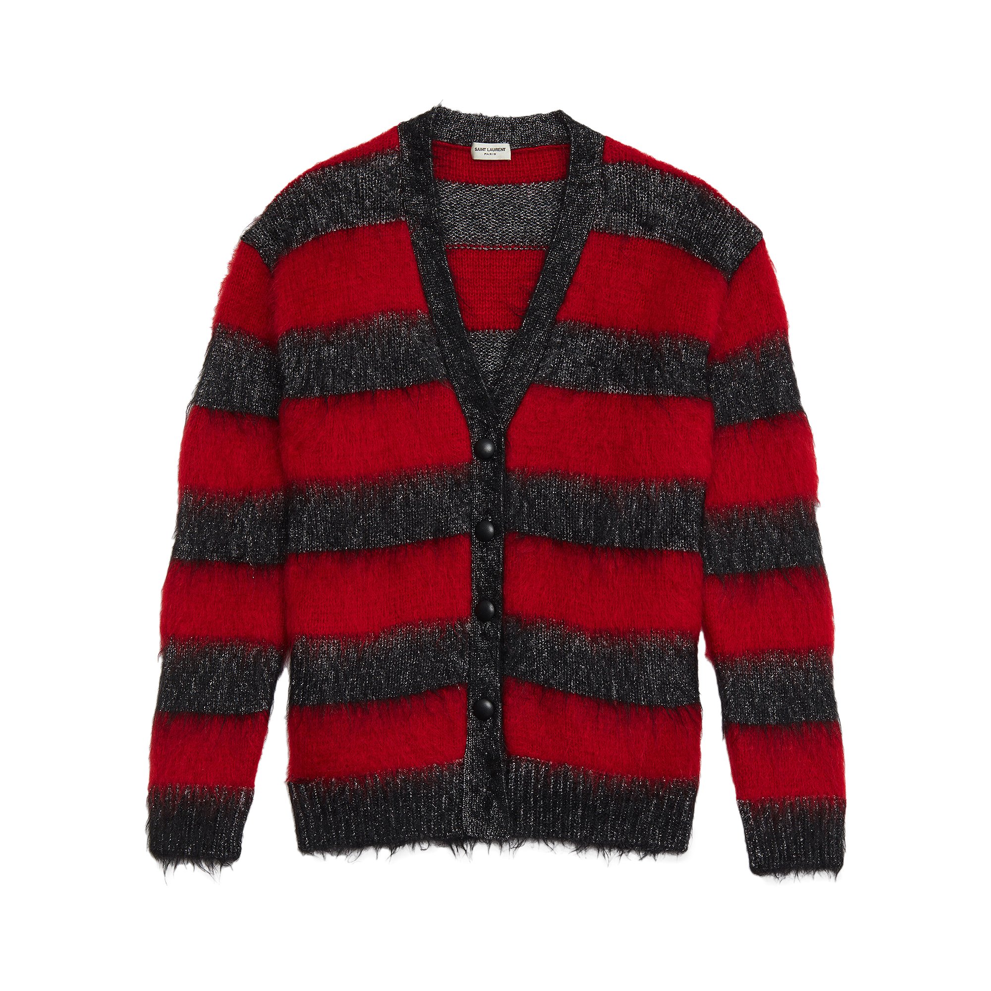 Saint Laurent Striped Mohair Cardigan 'Black/Red' | GOAT