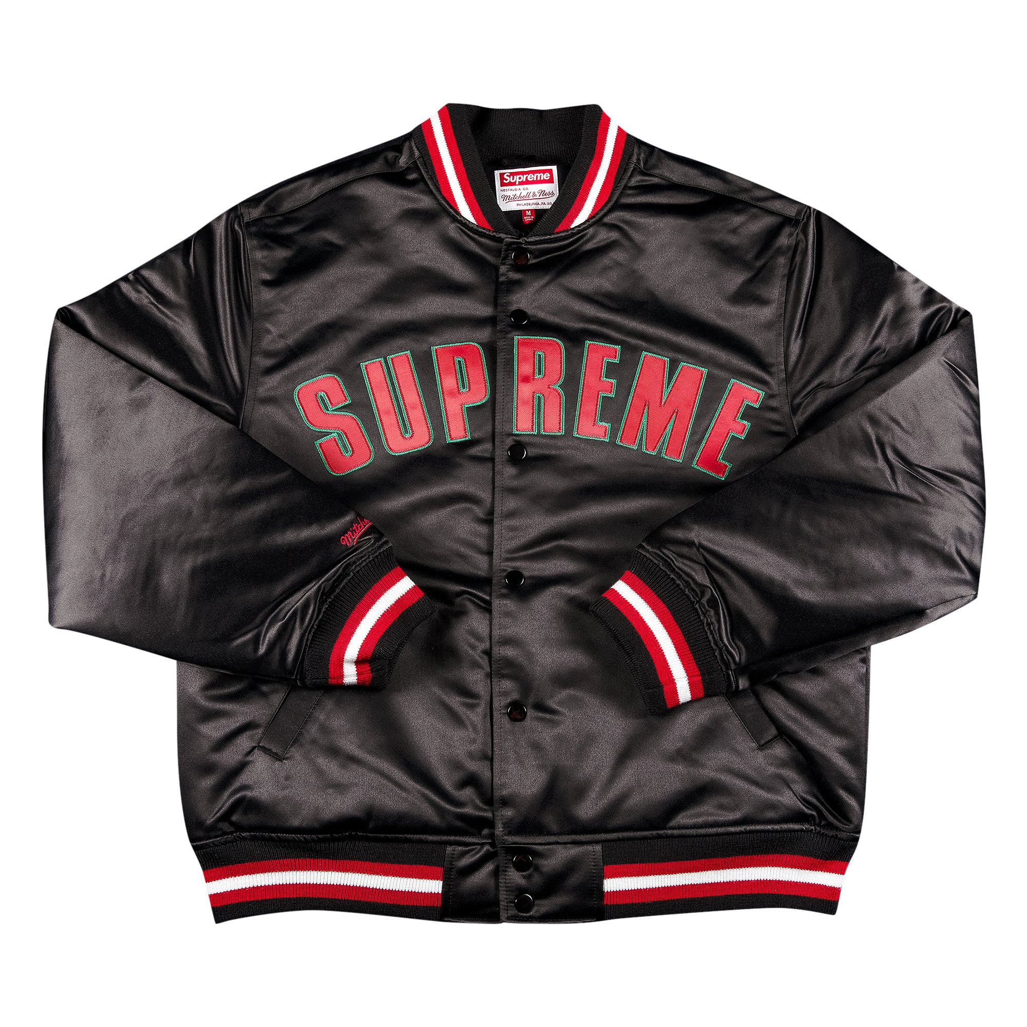 Supreme x Mitchell And Ness Satin Varsity Jacket 'Black'