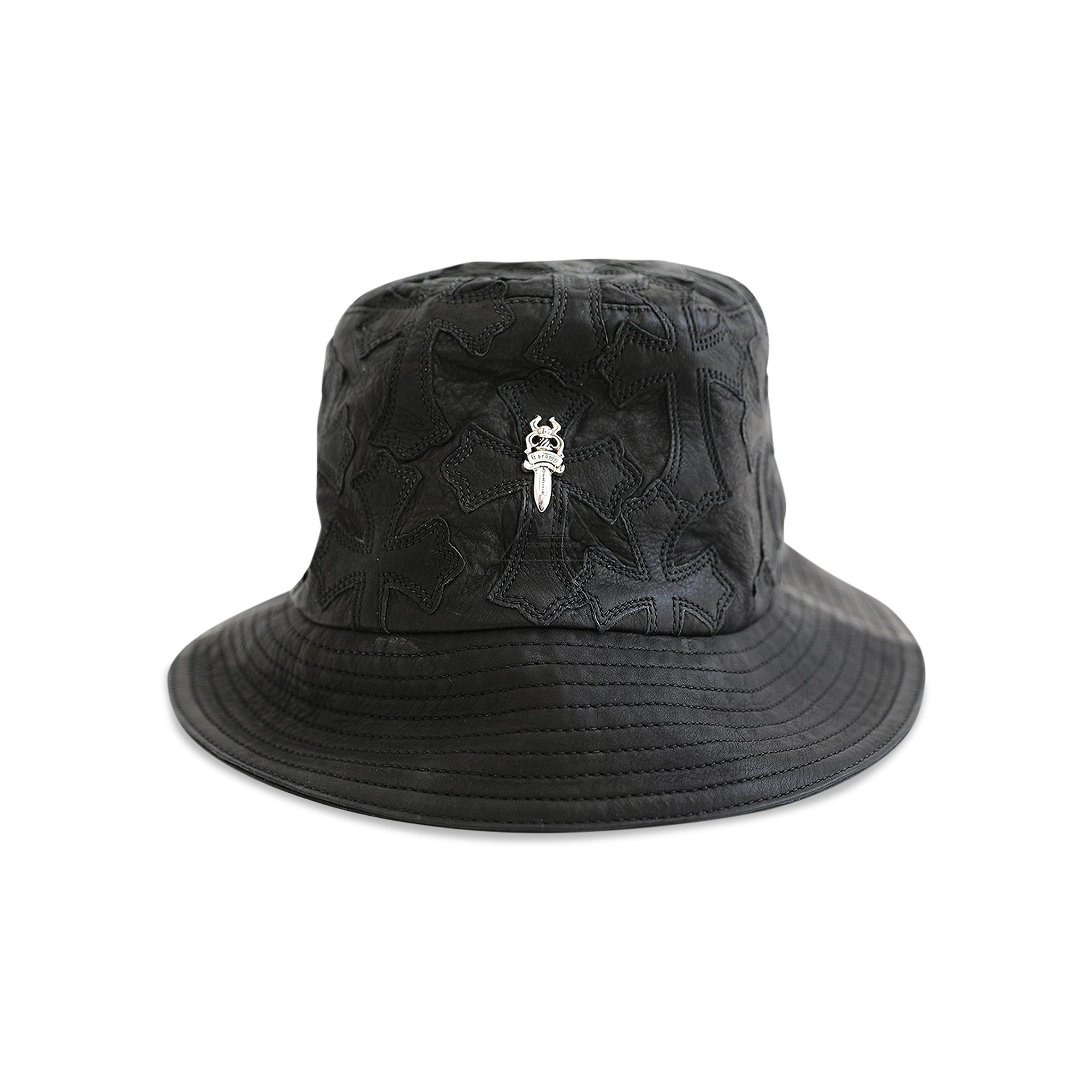 Chrome Hearts Cross Leather Patch Bucket Hat 'Black' | GOAT