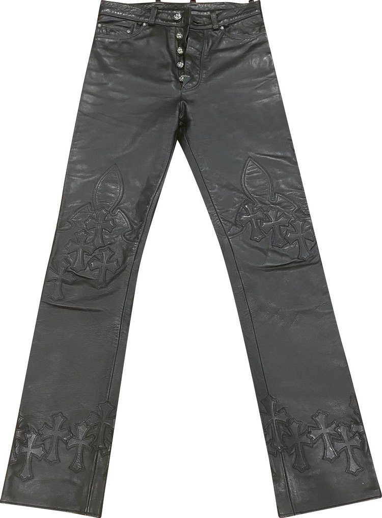 Chrome Hearts Cemetery Cross Leather Rider Pants 'Black'