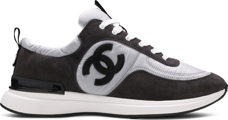 CHANEL, Shoes, Chanel Suede Calfskin Embroidered Cc Sneakers 375 Ecru  Light Gray