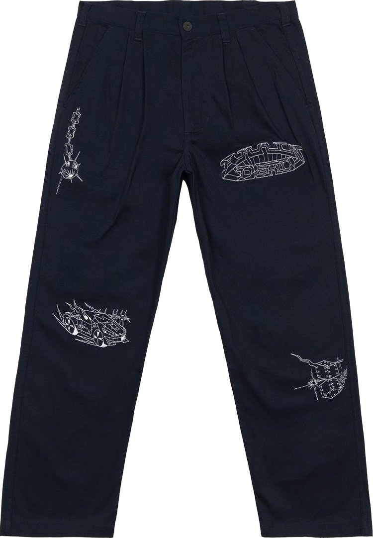 Brain Dead Whips and Chains Wide Leg Pleated Pants 'Navy'