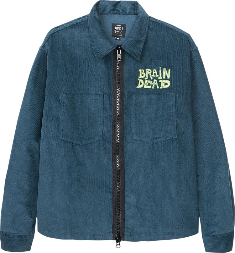Brain Dead Mushroom Embroidered Long-Sleeve Full-Zip Corduroy Shirt Jacket 'Navy'