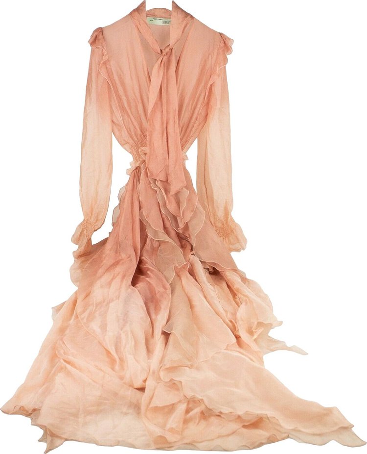 Off-White Silk High Low Ruffle Dress 'Pink'