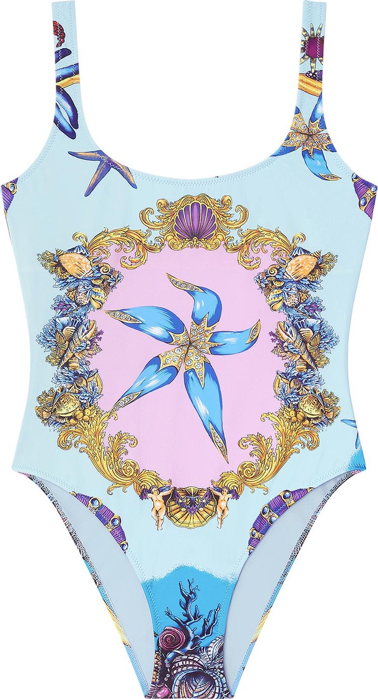Versace Trésor De La Mer Print Swimsuit 'Light Blue/Multicolor'