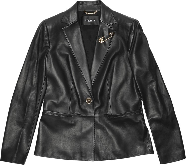 Versace Safety Pin Leather Blazer 'Black'