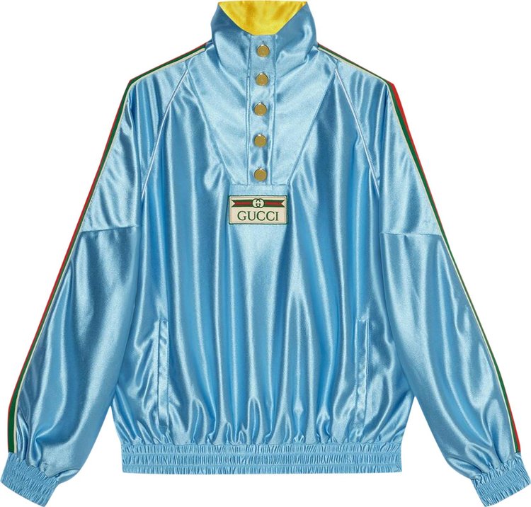 Gucci Shiny Jersey Sweatshirt With Web 'Azure'