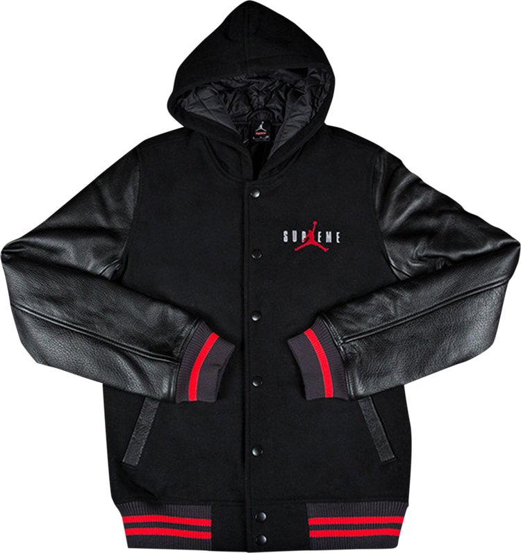 købe Fancy rørledning Supreme x Jordan Hooded Varsity Jacket 'Black' | GOAT