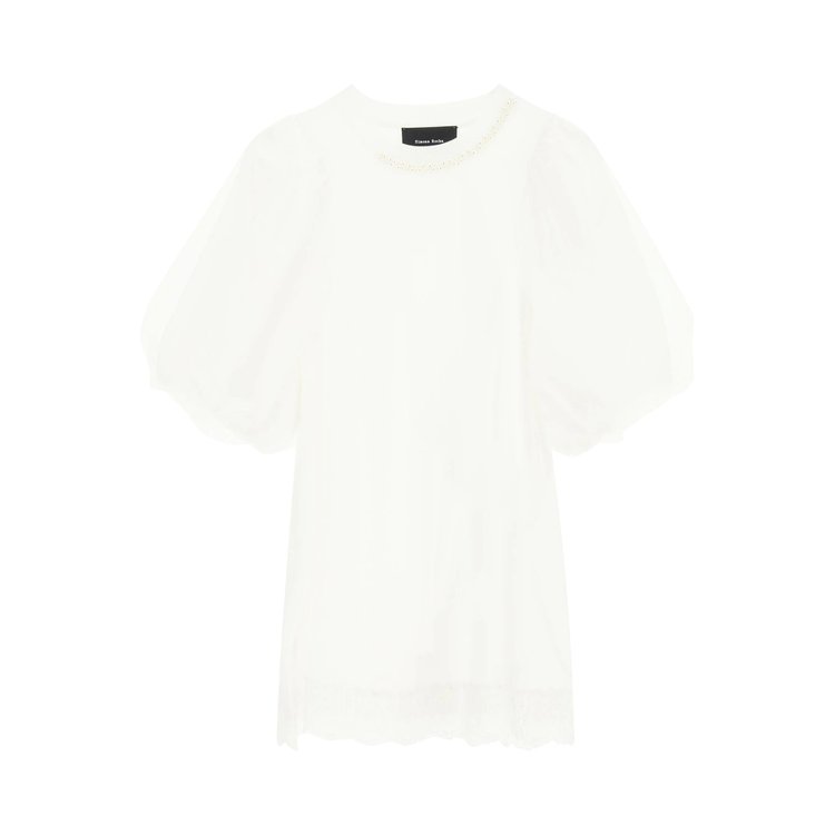 Simone Rocha Embellished A-Line Tulle Overlay Sleeve Top 'White/Pearl'