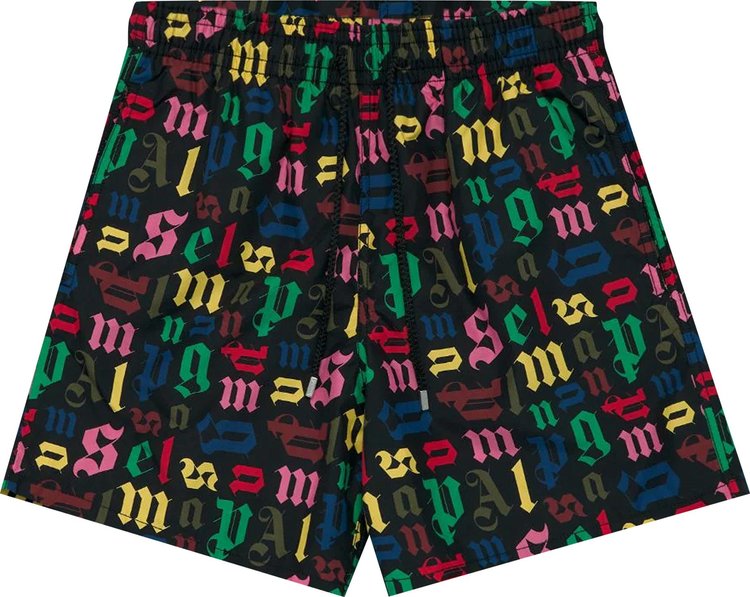 Palm Angels x Vilebrequin All Over Logo Swimshorts 'Black/Multicolor'