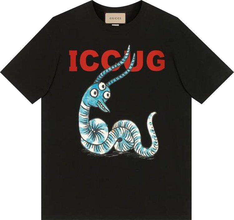 Gucci T-Shirt With Iccug Animal Print By Freya Hartas 'Black/Multicolor'