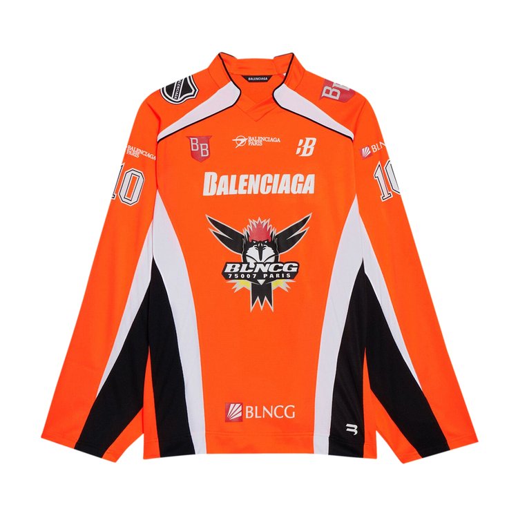 Balenciaga Long-Sleeve Hockey Shirt 'Fluorescent Orange/White/Black'